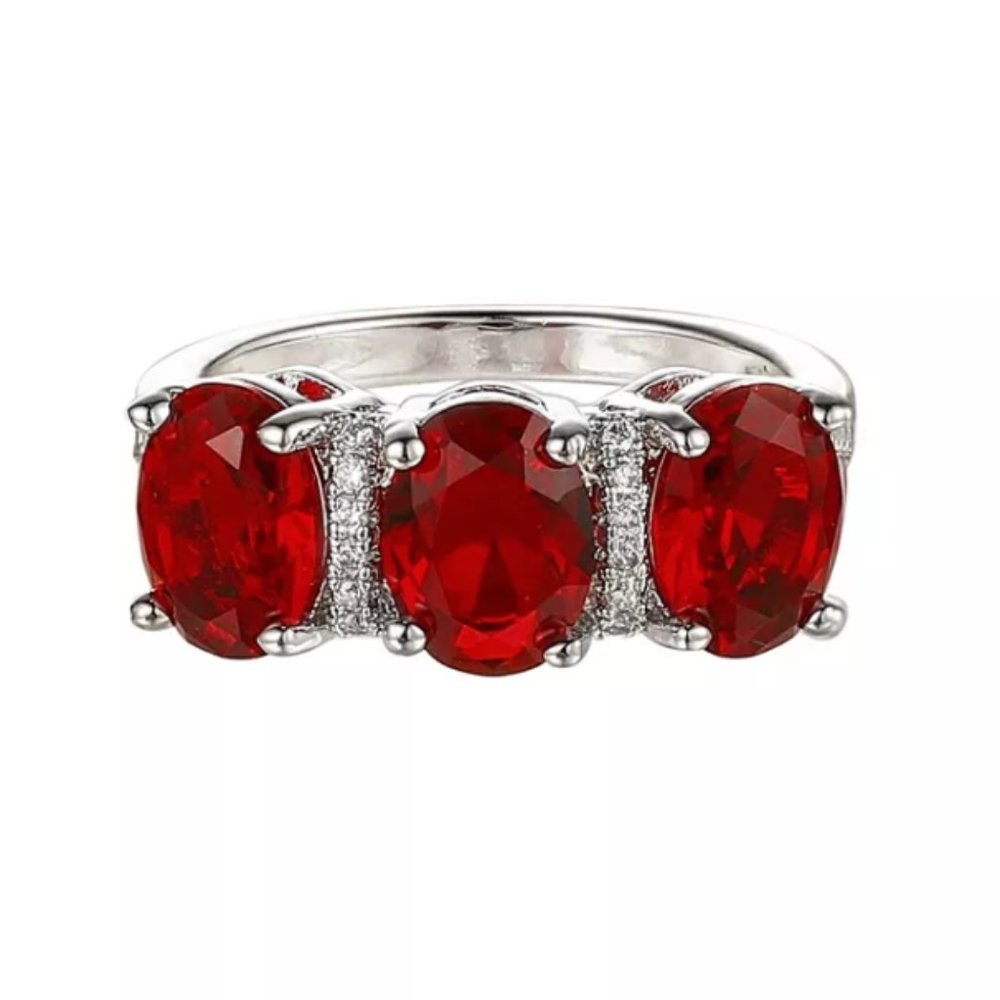 A&M Silver-Tone Ruby Accent Trio Pear Ring